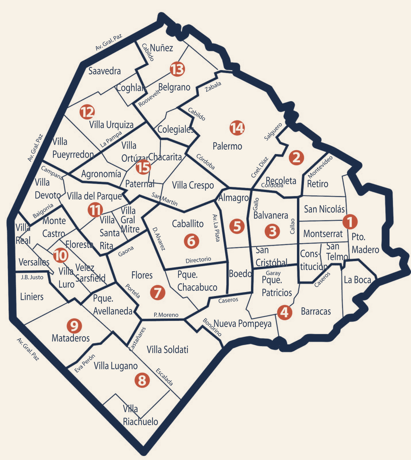 Mapa de las 15 comunas de la Ciudad Autónoma de Buenos Aires cubiertas por Siempre Cuidar