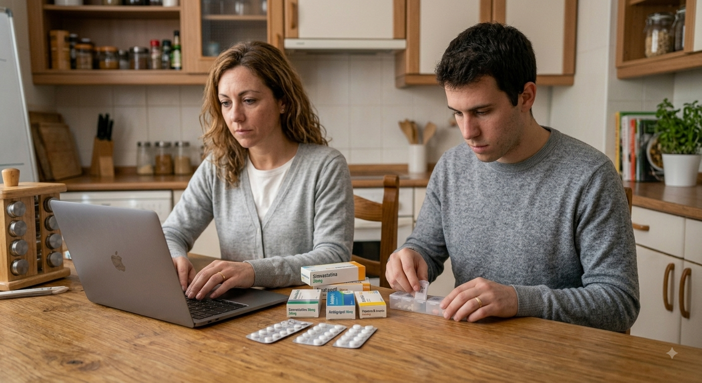 Hijos organizando la medicación de un familiar, la carga que Siempre Cuidar viene a compartir